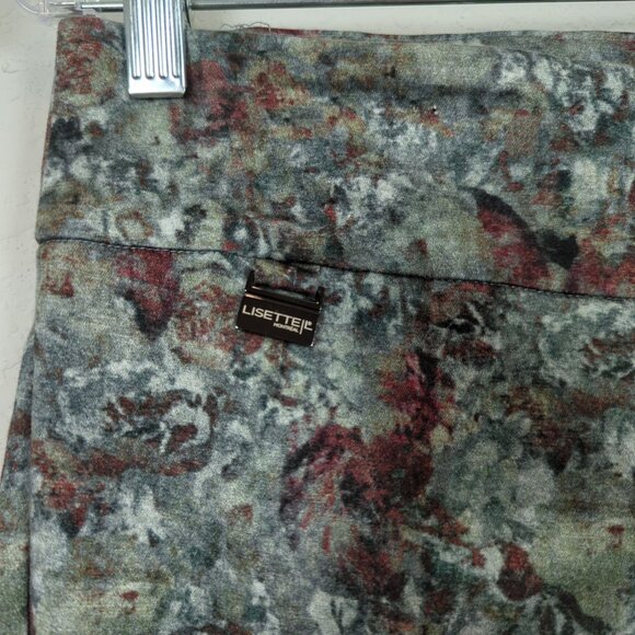 Lisette pull on grayish green burgundy modern art print slim ankle pants size 10 - Picture 6 of 13